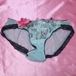 387 ワコール サルート Salute Lサイズ ショーツ 中古 大人用インナー エメラルドグリーン メッシュ地 ピンク花アップリケ 限定1点 販売