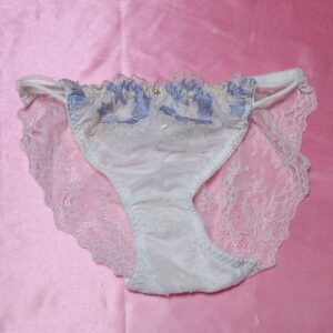 419 Lサイズ レース ティーンズショーツ 中古 大人用インナー 白/ブルー刺繍 総レース リボン付き 販売